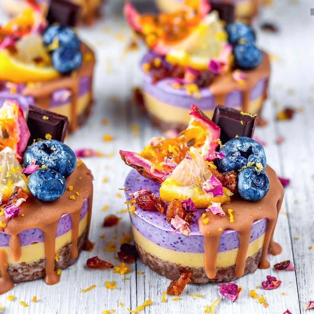 Gluten-Free Oil-Free Refined Sugar-Free Lemon Blueberry Cheesecakes