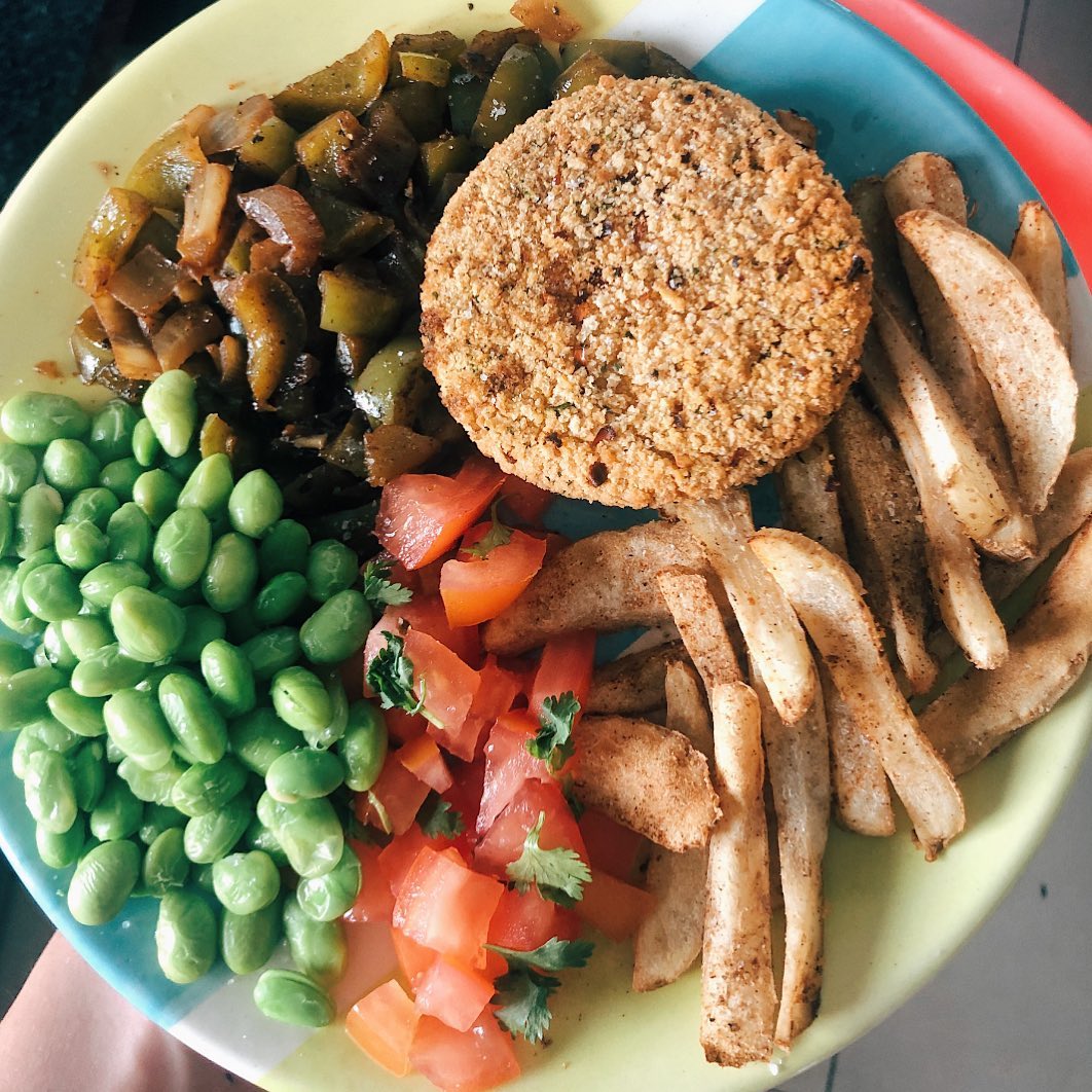 Vegan High Protein Lunch with Air Fried Vegetables