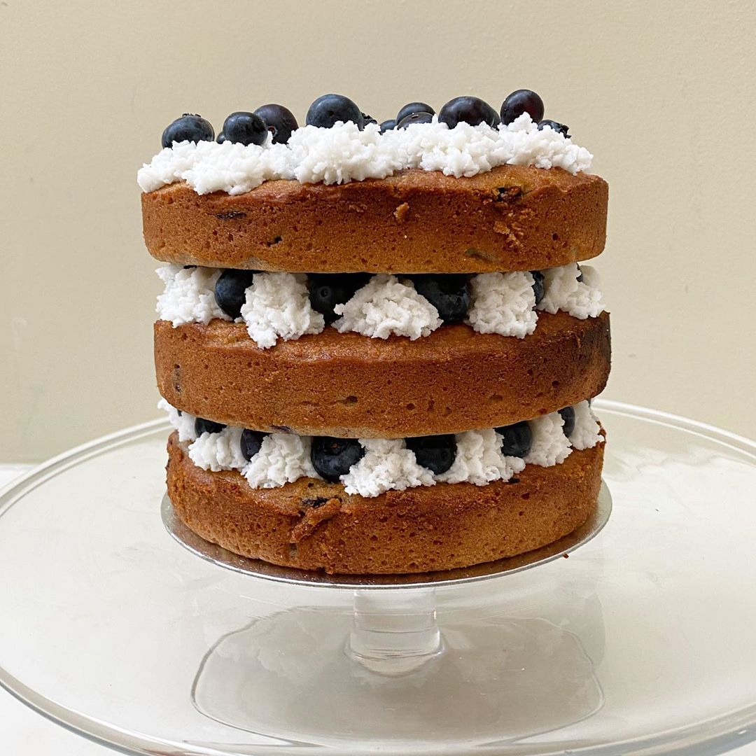Blueberry Vanilla Sponge Cake with Coconut Frosting