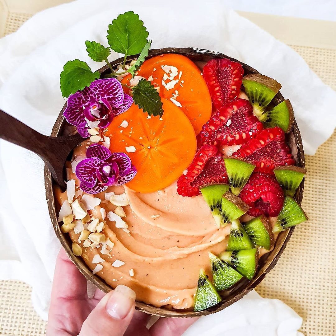 Delicious Mango Nicecream with Coconut Strawberries and Ginger