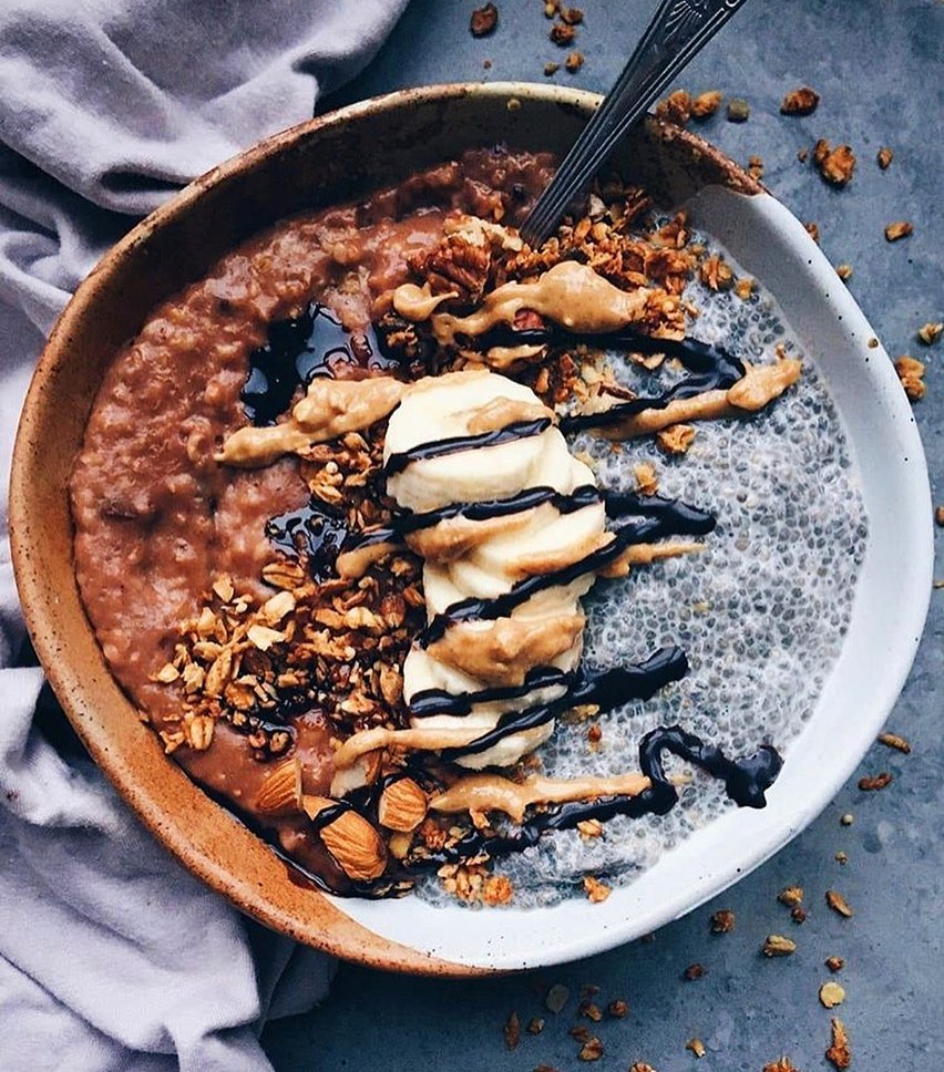 Nutty Chocolate Chia Oat Breakfast Bowl