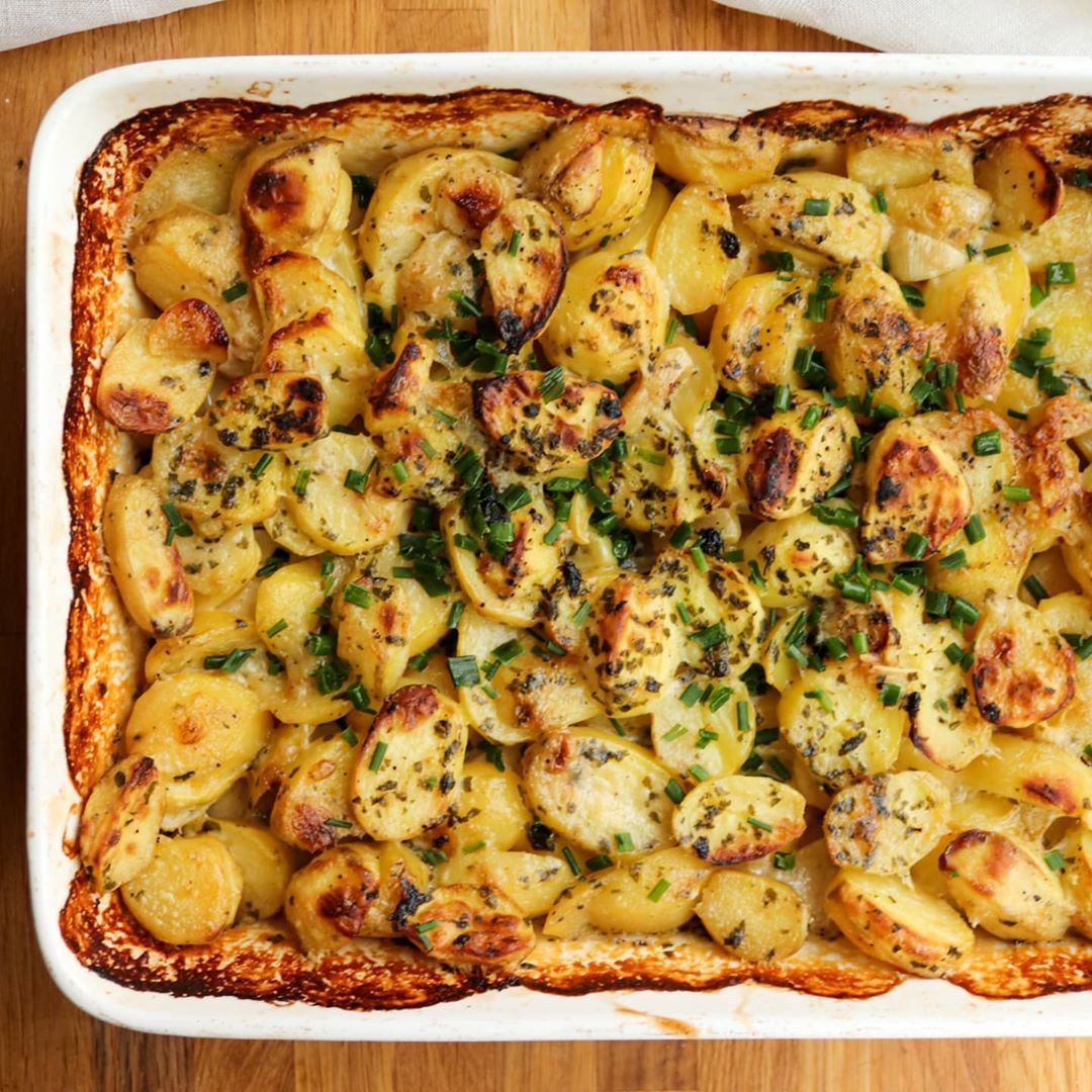 Vegan Potato Gratin with Cheese and Herbs