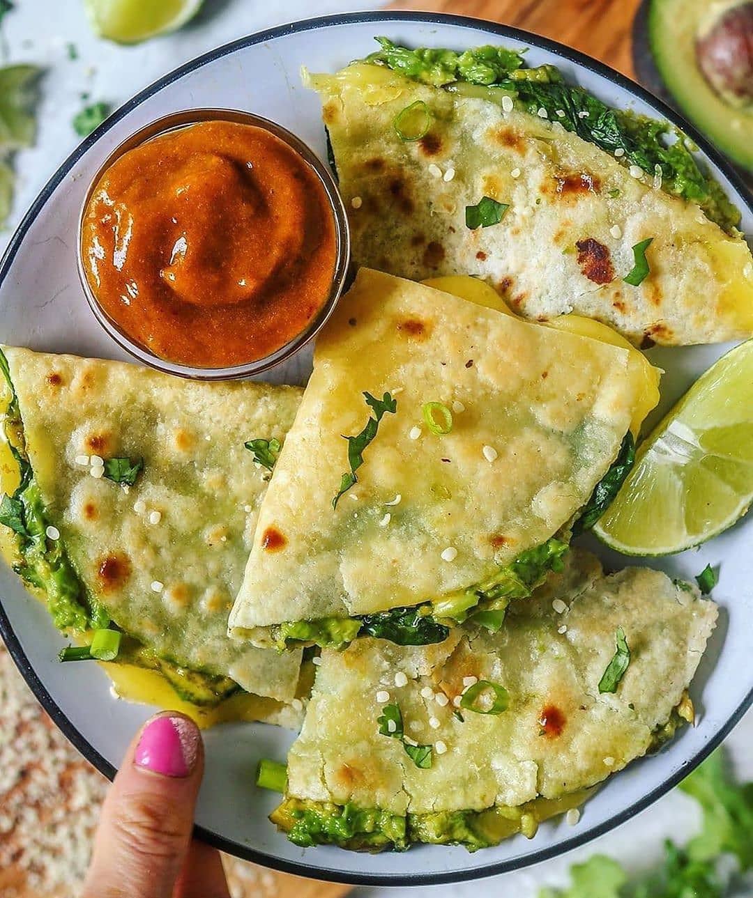 Avocado Spinach Black Bean Quesadillas