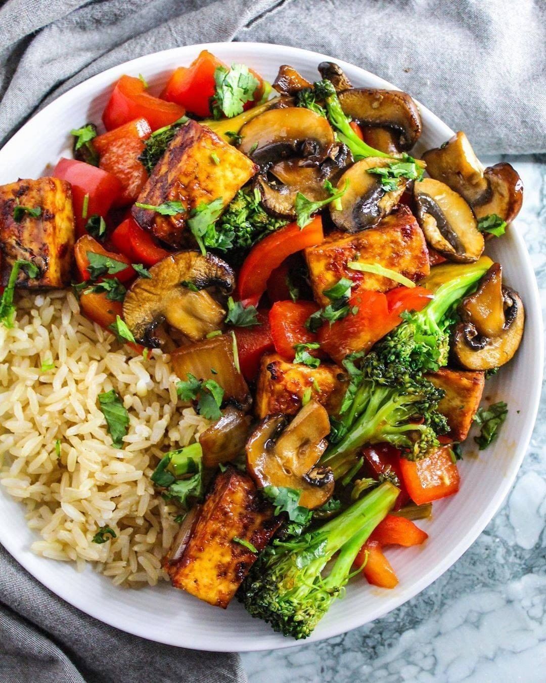 Vegan Baked Tofu and Vegetable Stir Fry