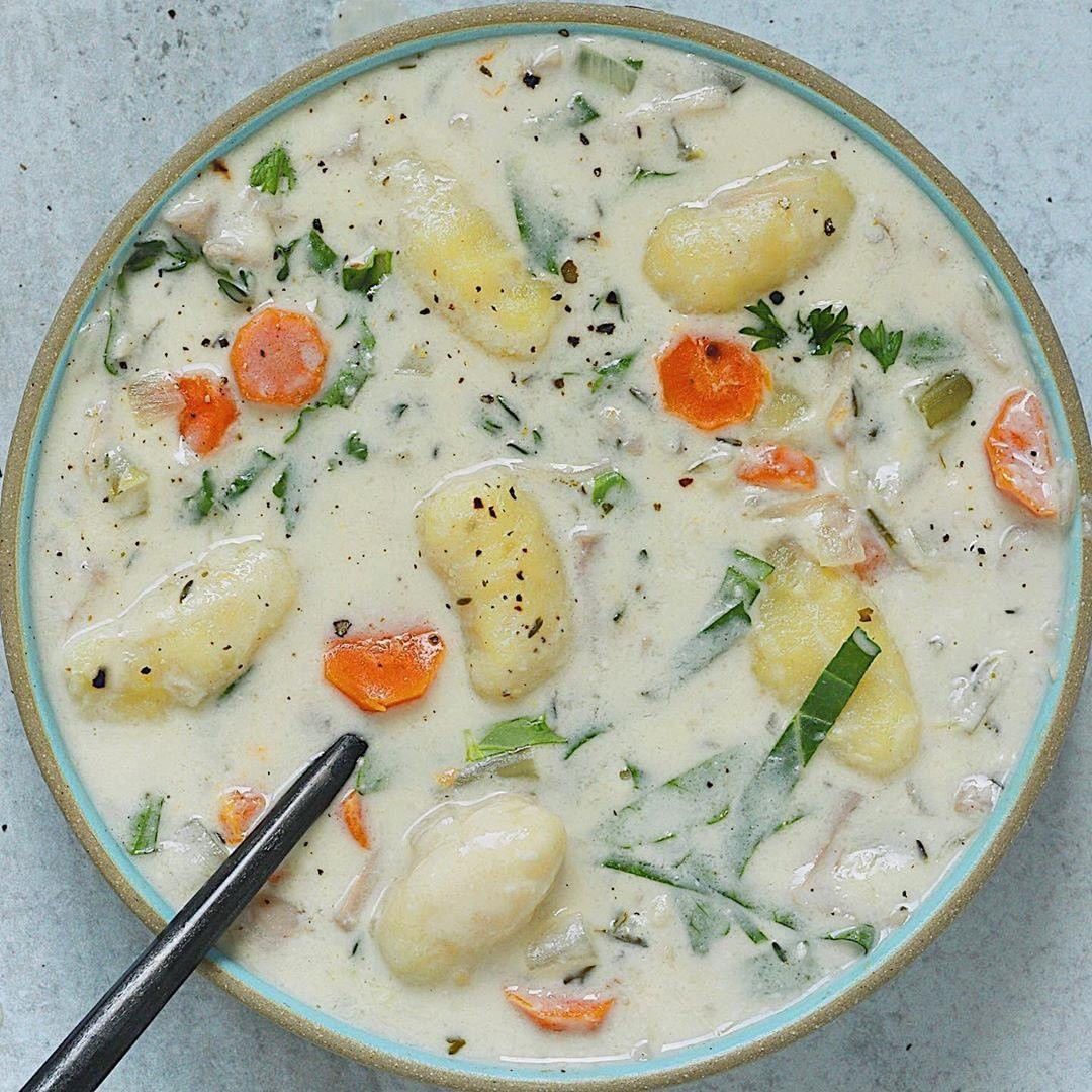 Creamy Vegan Chicken and Gnocchi Soup
