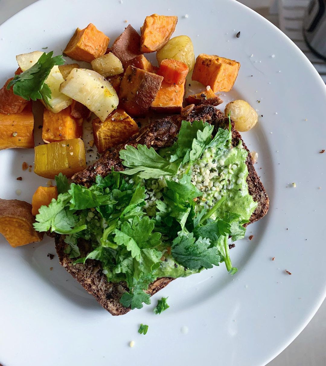 Pesto Toast with Roasted Root Vegetables