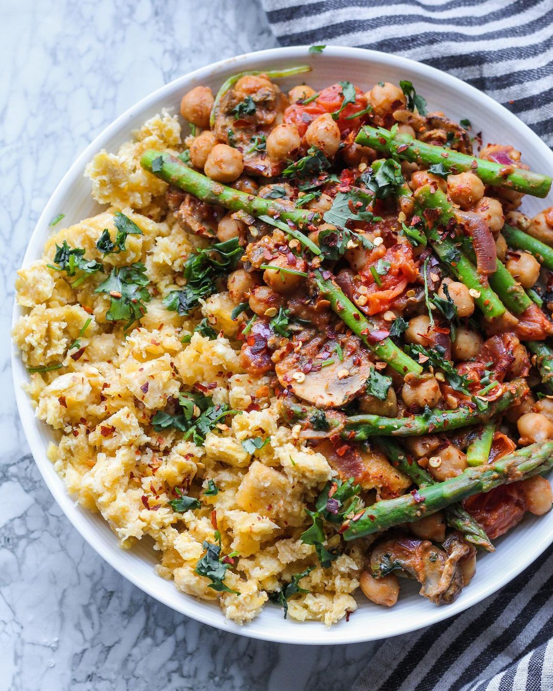 Adobo Chickpeas with Mashed Plantains