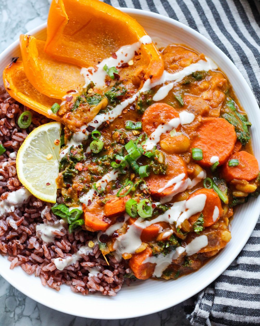 Pinto Beans with Brown Rice and Tahini Sauce