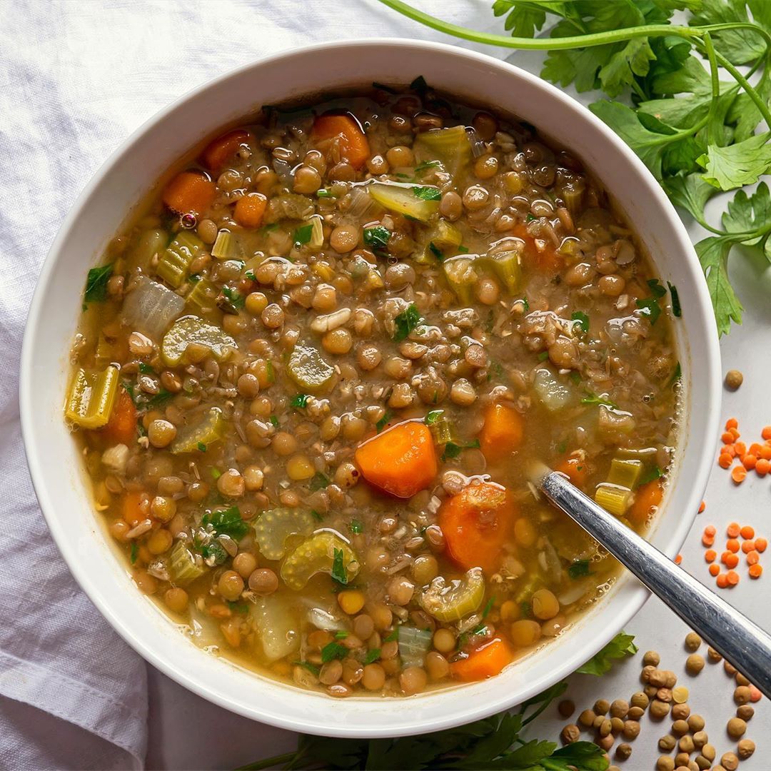 Hearty Lentil Soup with Vegetables and Herbs