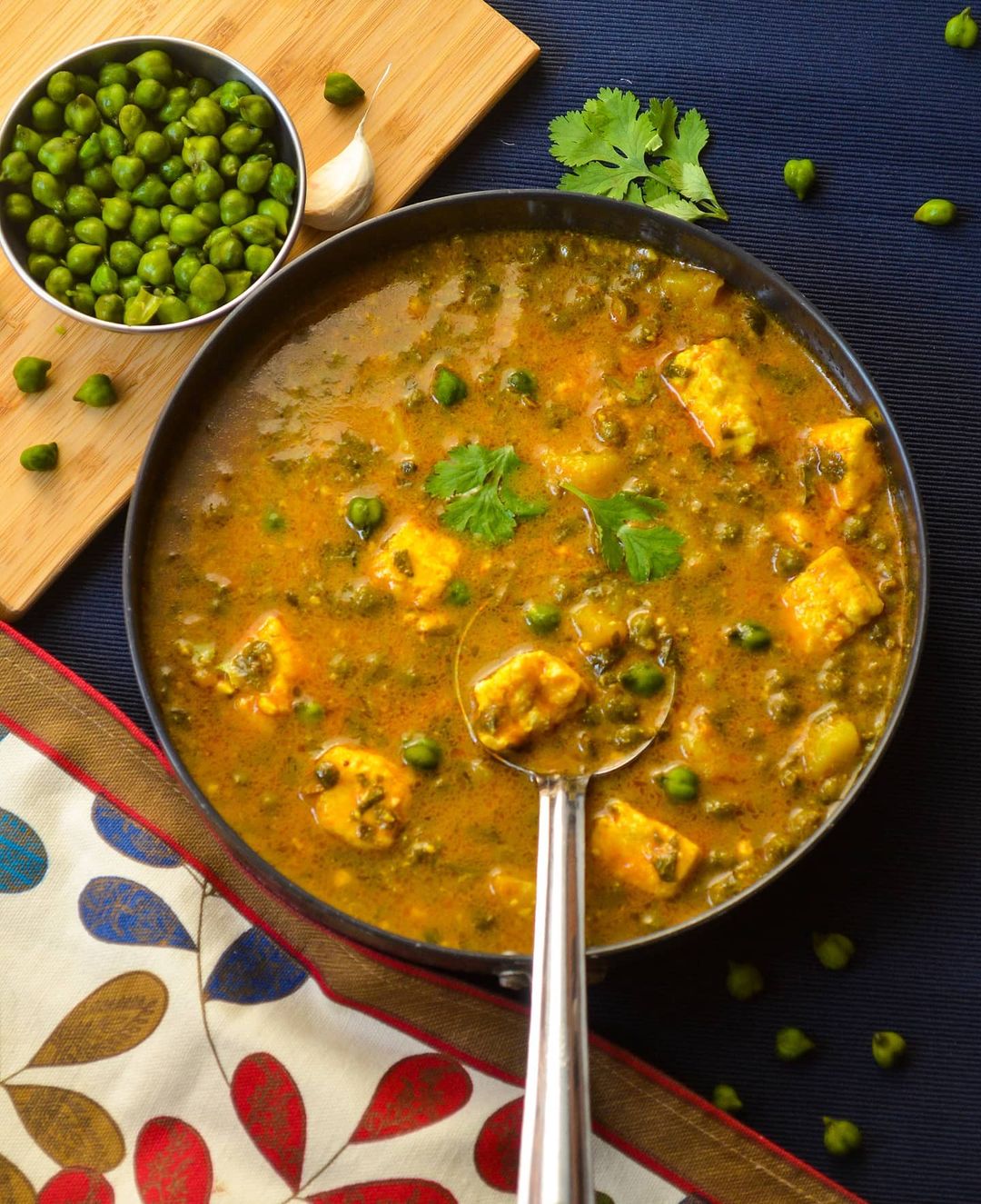 Fenugreek Potato Paneer Green Chickpea Curry