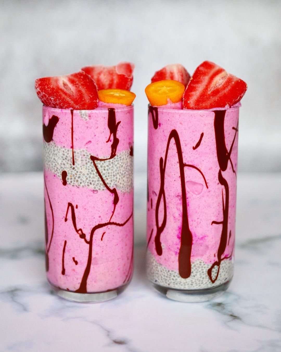 Pink Smoothie Parfaits with Chia Seed Pudding