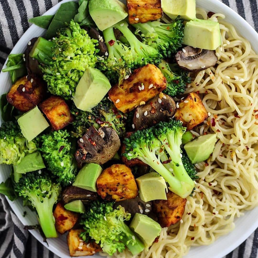 Baked Tofu and Noodle Bowl
