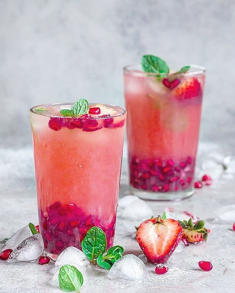 Pomegranate Strawberry Lemon Mint Infused Water