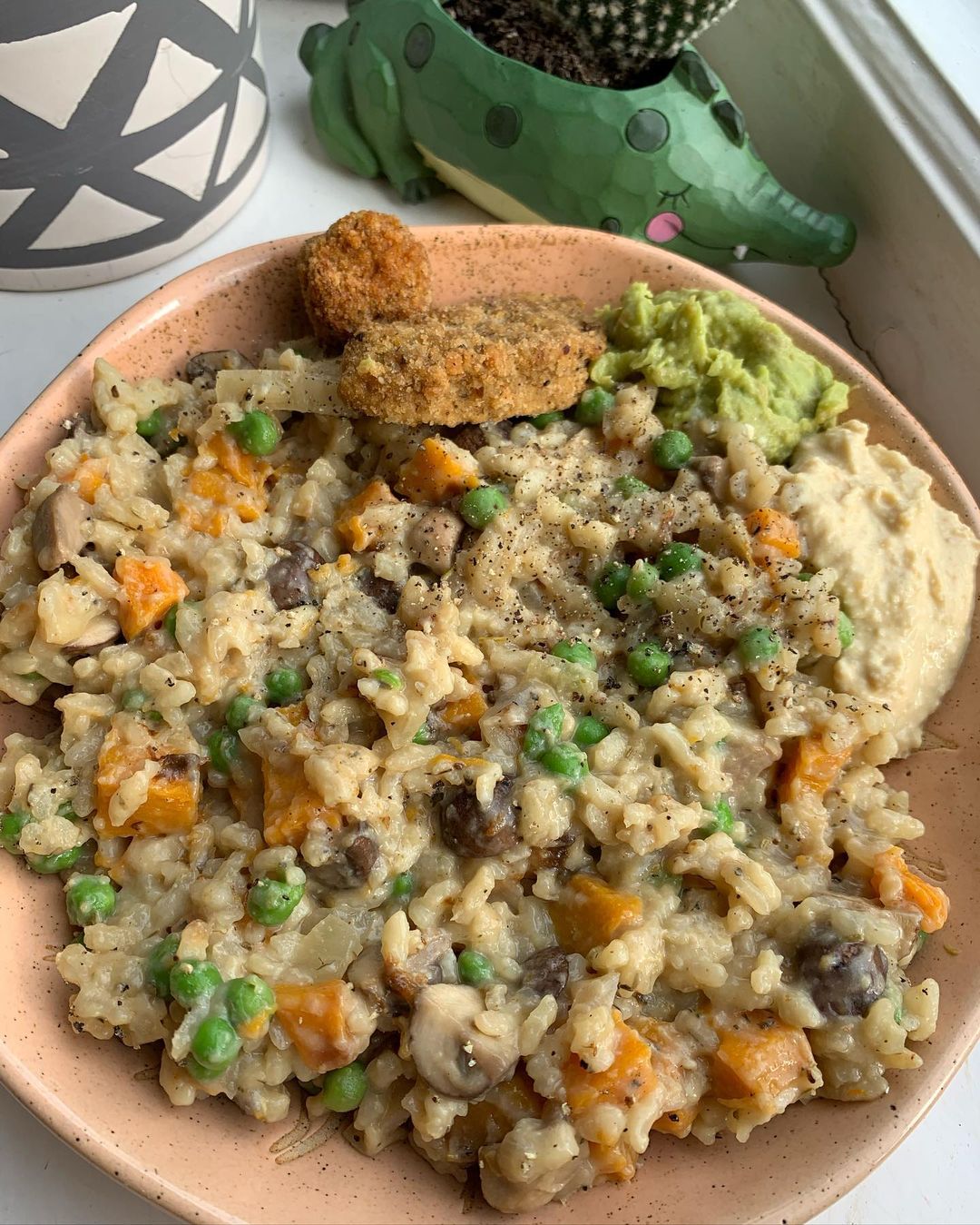 Vegan Butternut Squash Mushroom Pea Risotto