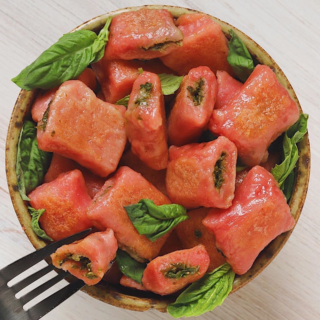 Pesto Stuffed Pink Gnocchi