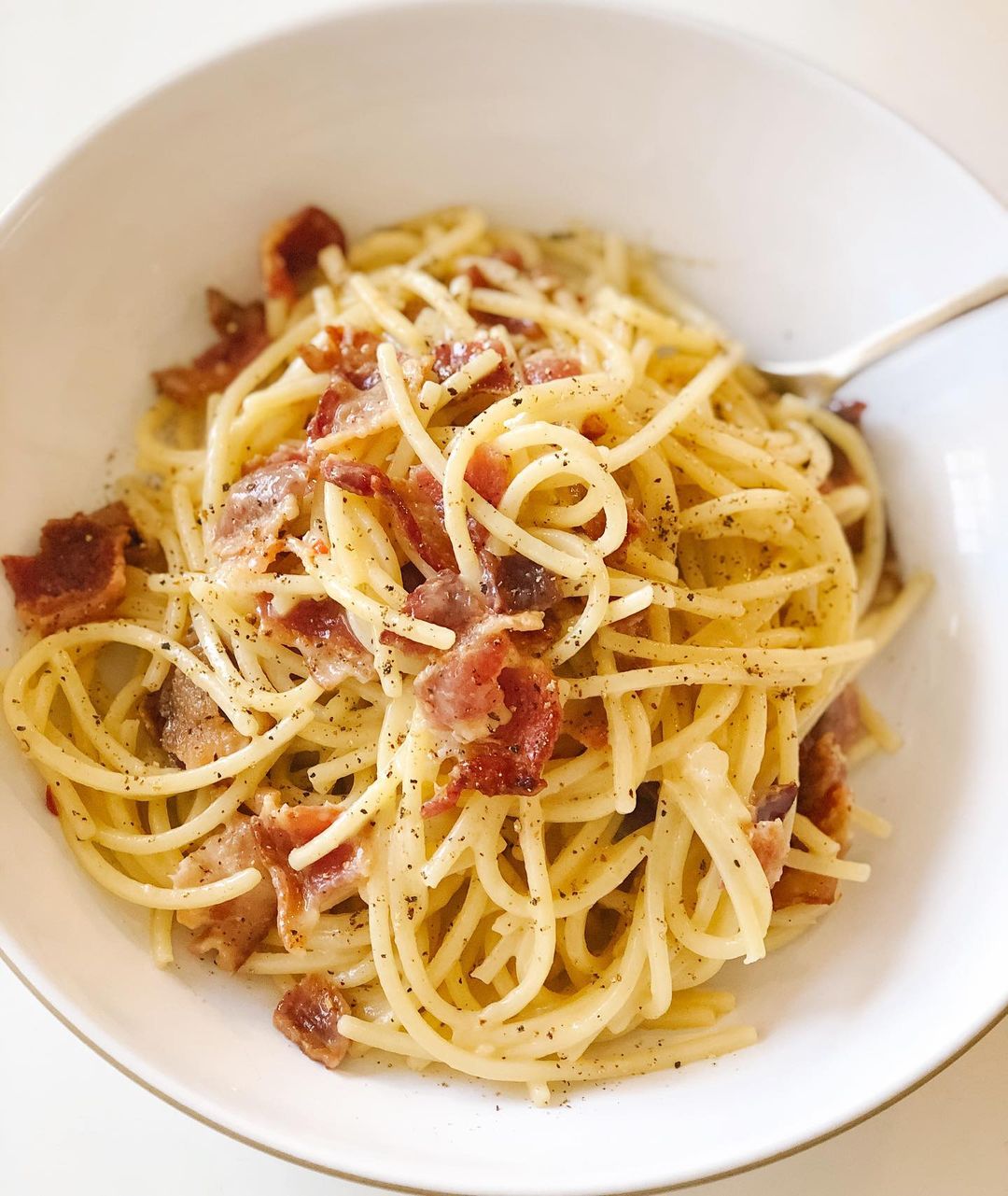 Homemade Carbonara Pasta with Eggs and Pecorino