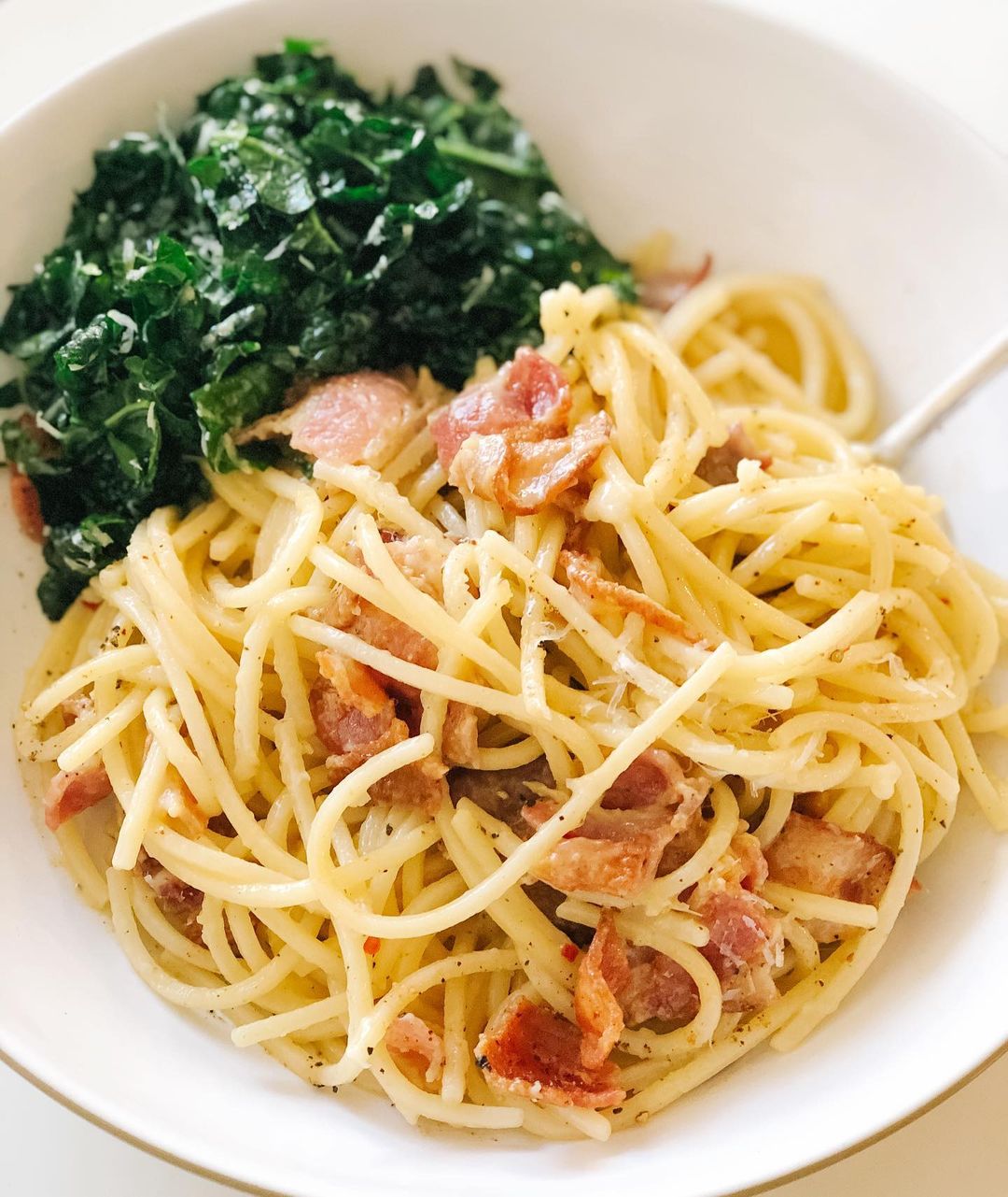 Homemade Carbonara Pasta with Eggs and Pecorino