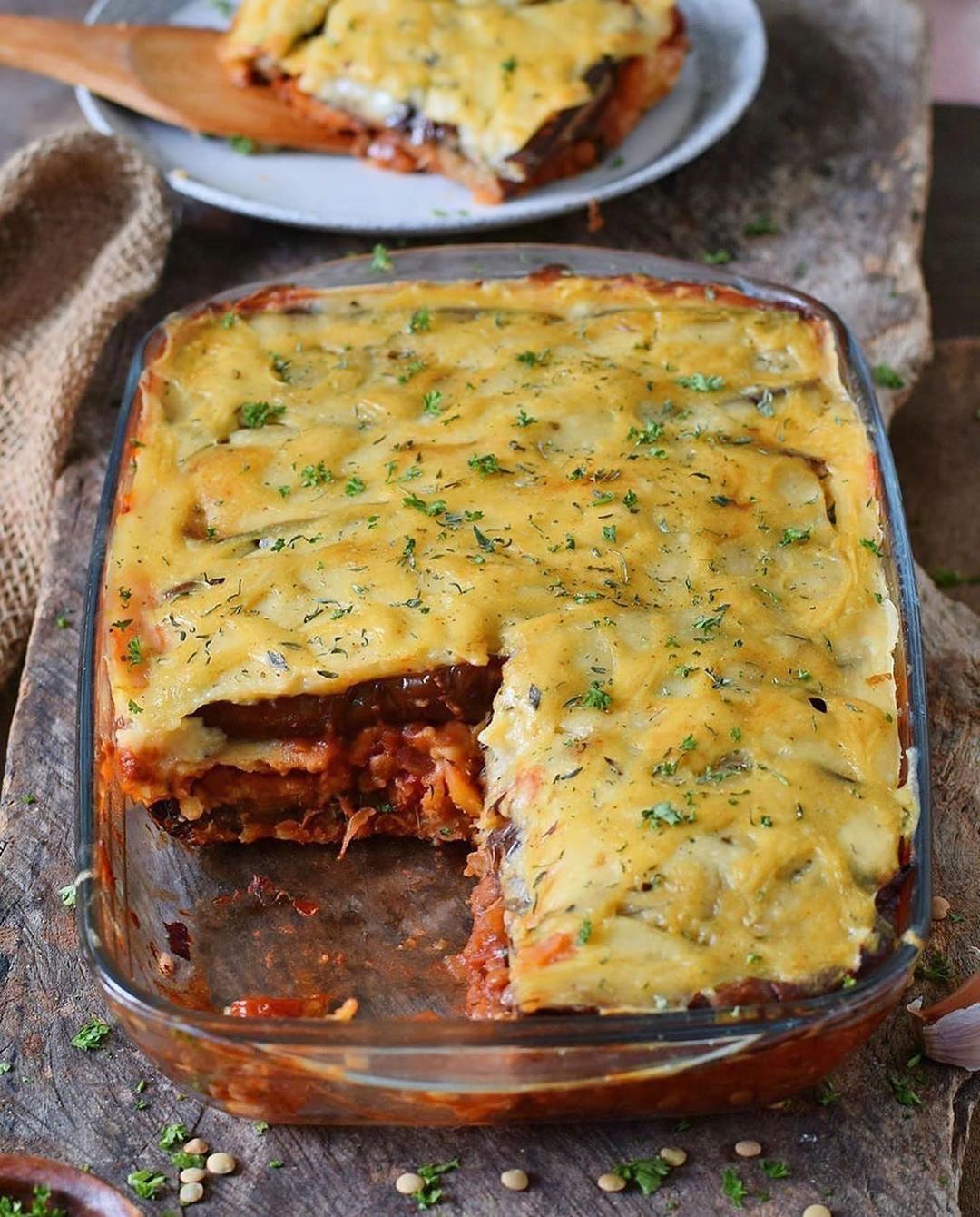 Vegan Lentil Moussaka with Eggplant and Potatoes