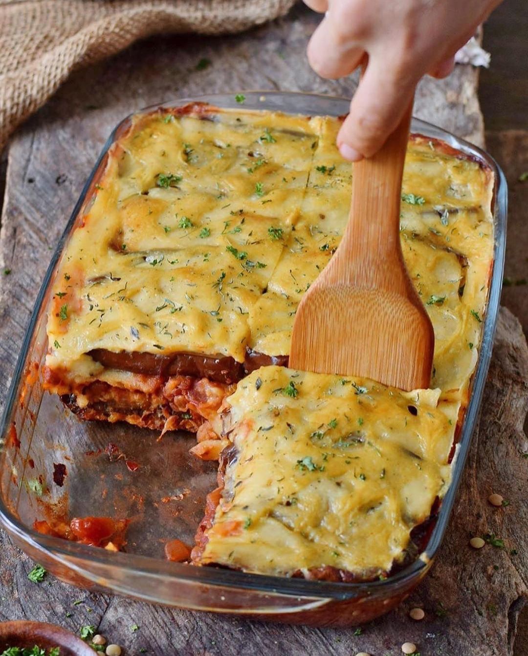 Vegan Lentil Moussaka with Eggplant and Potatoes