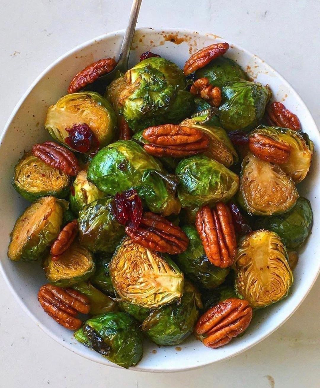Roasted Balsamic Chili Maple Glazed Brussels Sprouts