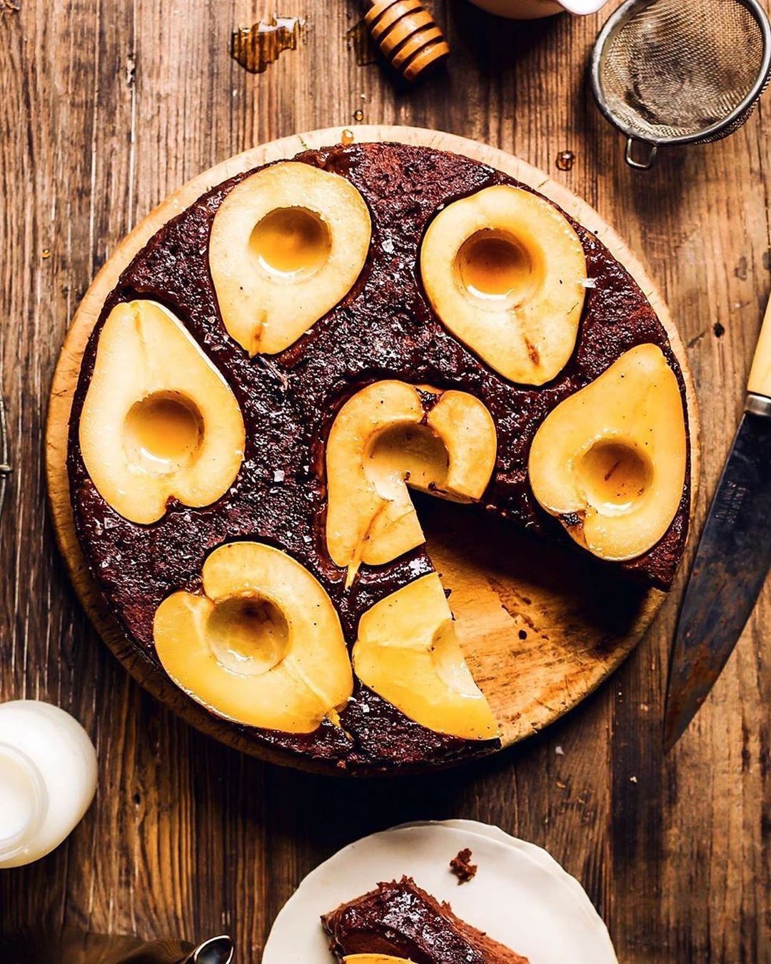 Upside Down Chocolate Brownie Pear Cake