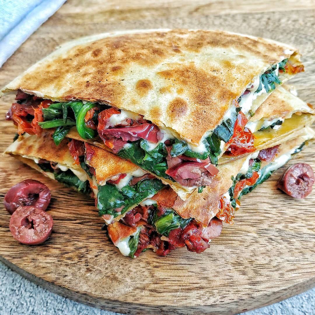 Spinach, Olive and Sun-Dried Tomato Quesadilla