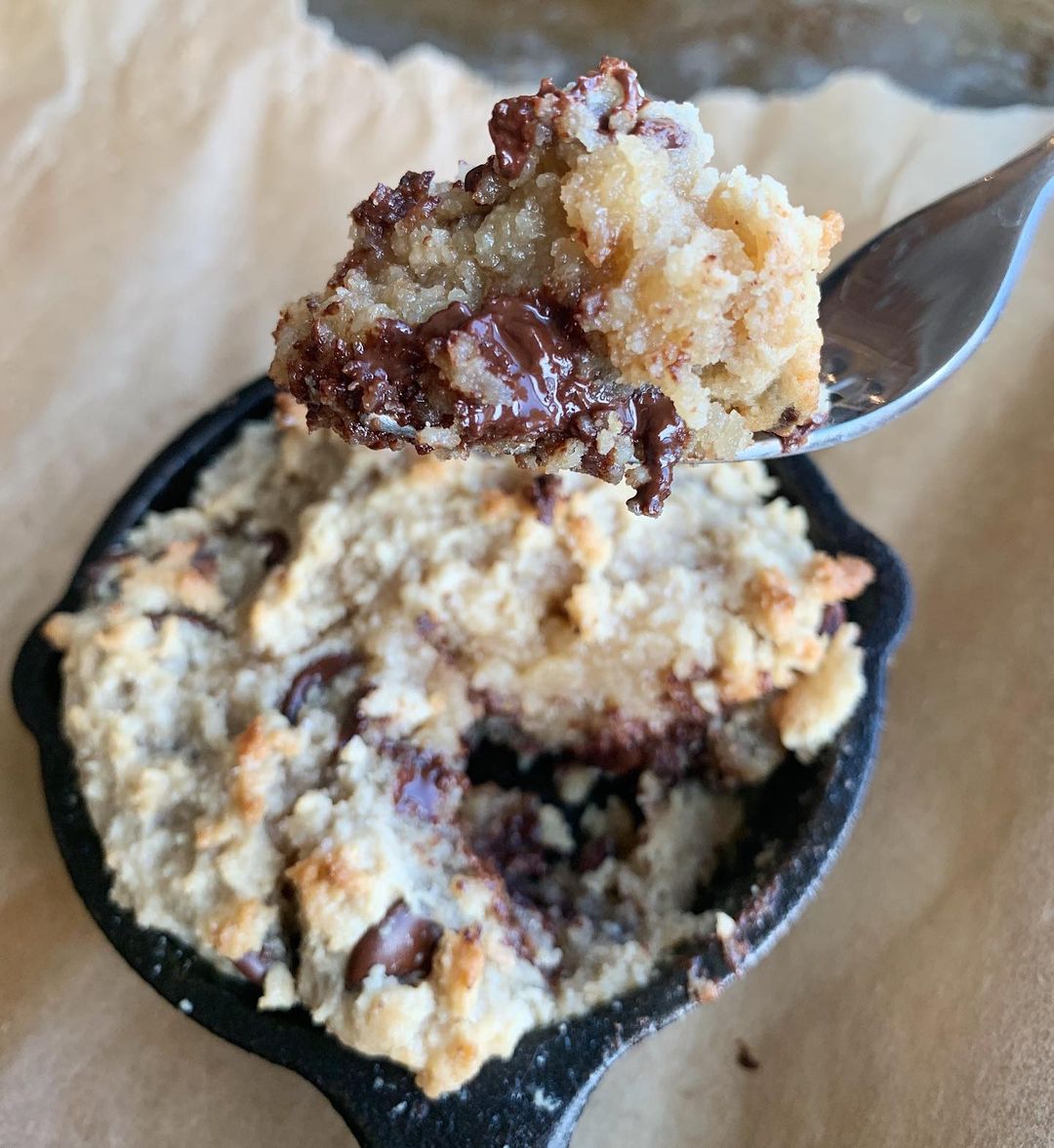 Gooey Tahini Chocolate Chip Skillet Cookie
