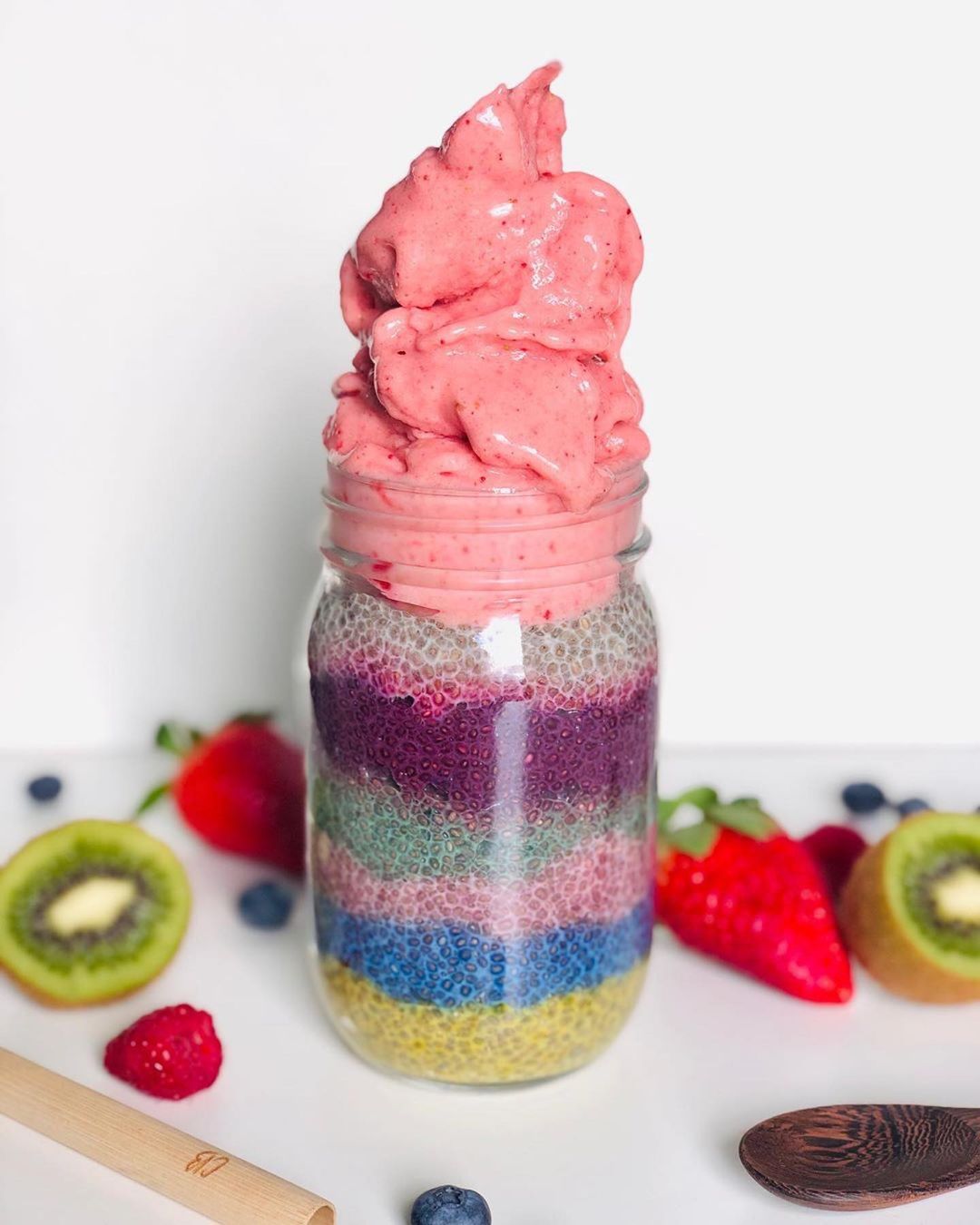 Colorful Rainbow Chia Pudding Breakfast