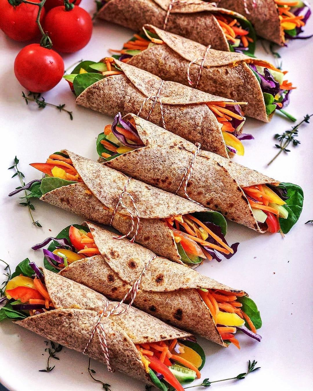 Rainbow Wraps with Fresh Vegetables and Hummus