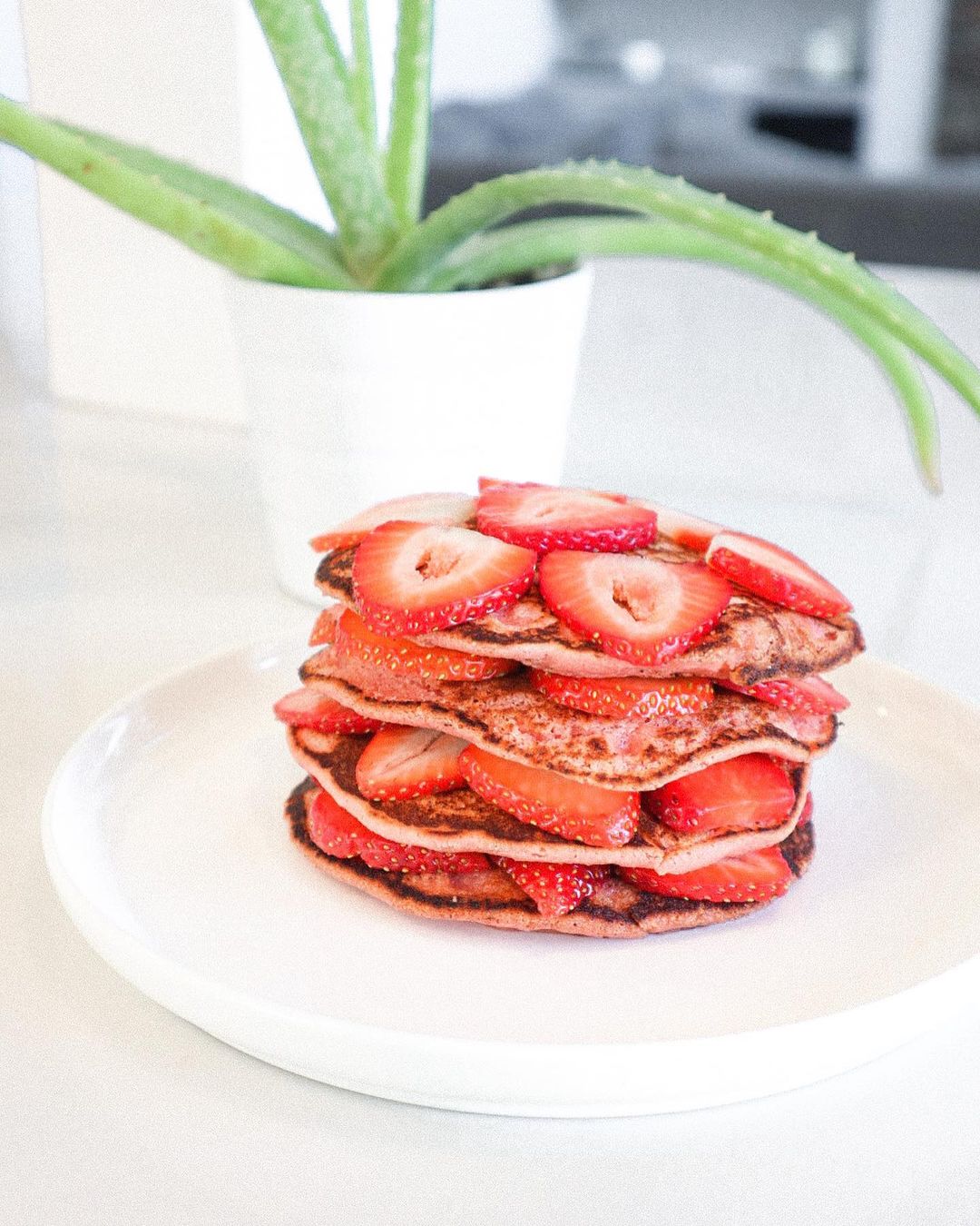 Delicious Pink Pancakes with Strawberries and Pitaya