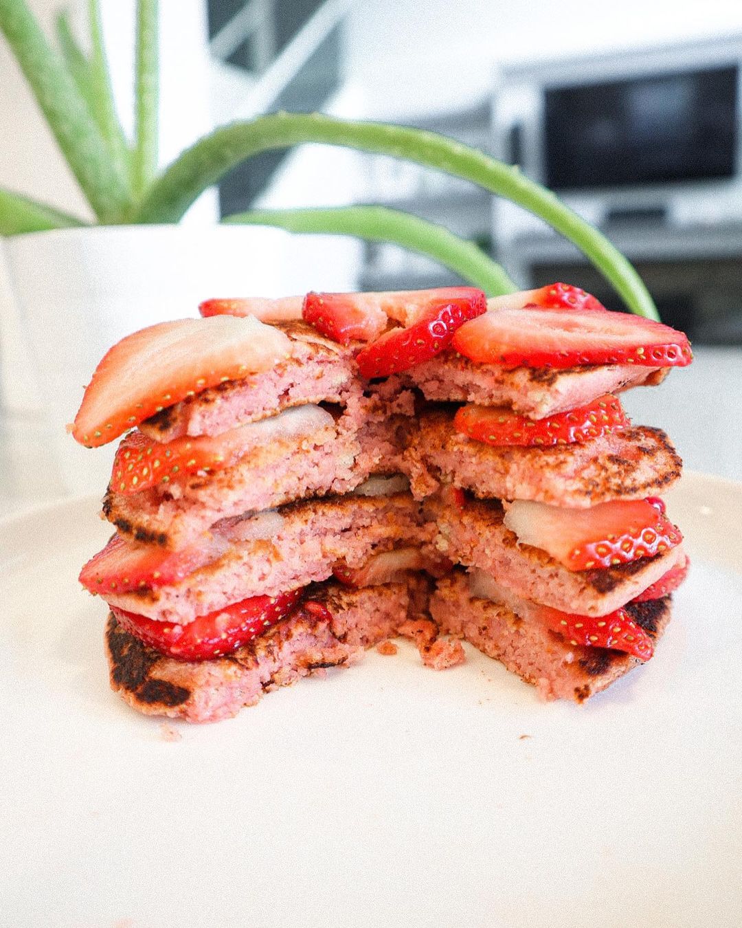 Delicious Pink Pancakes with Strawberries and Pitaya