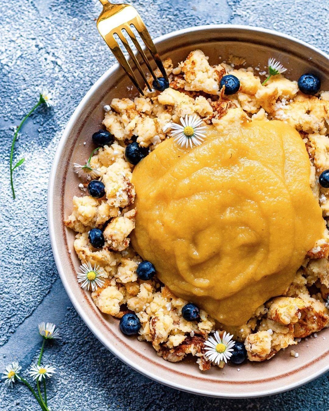 Vegan Coconut Flour Kaiserschmarrn with Applesauce and Berries