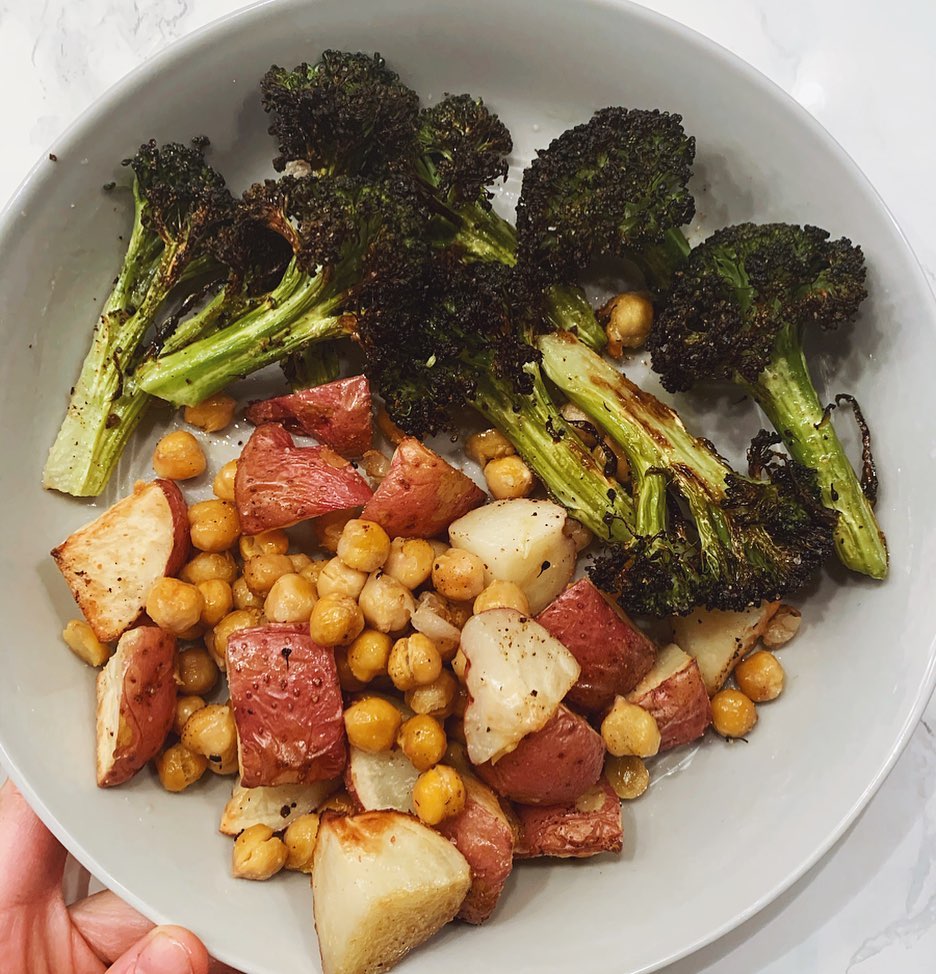 Quick Roasted Broccoli Potatoes and Chickpeas with Sausage