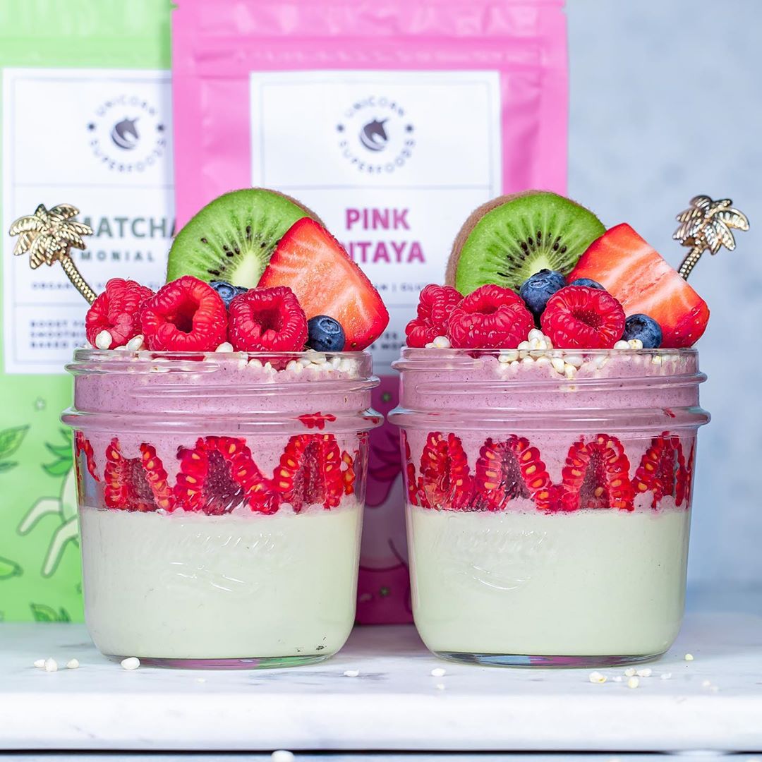 Matcha and Pitaya Yogurt Jars