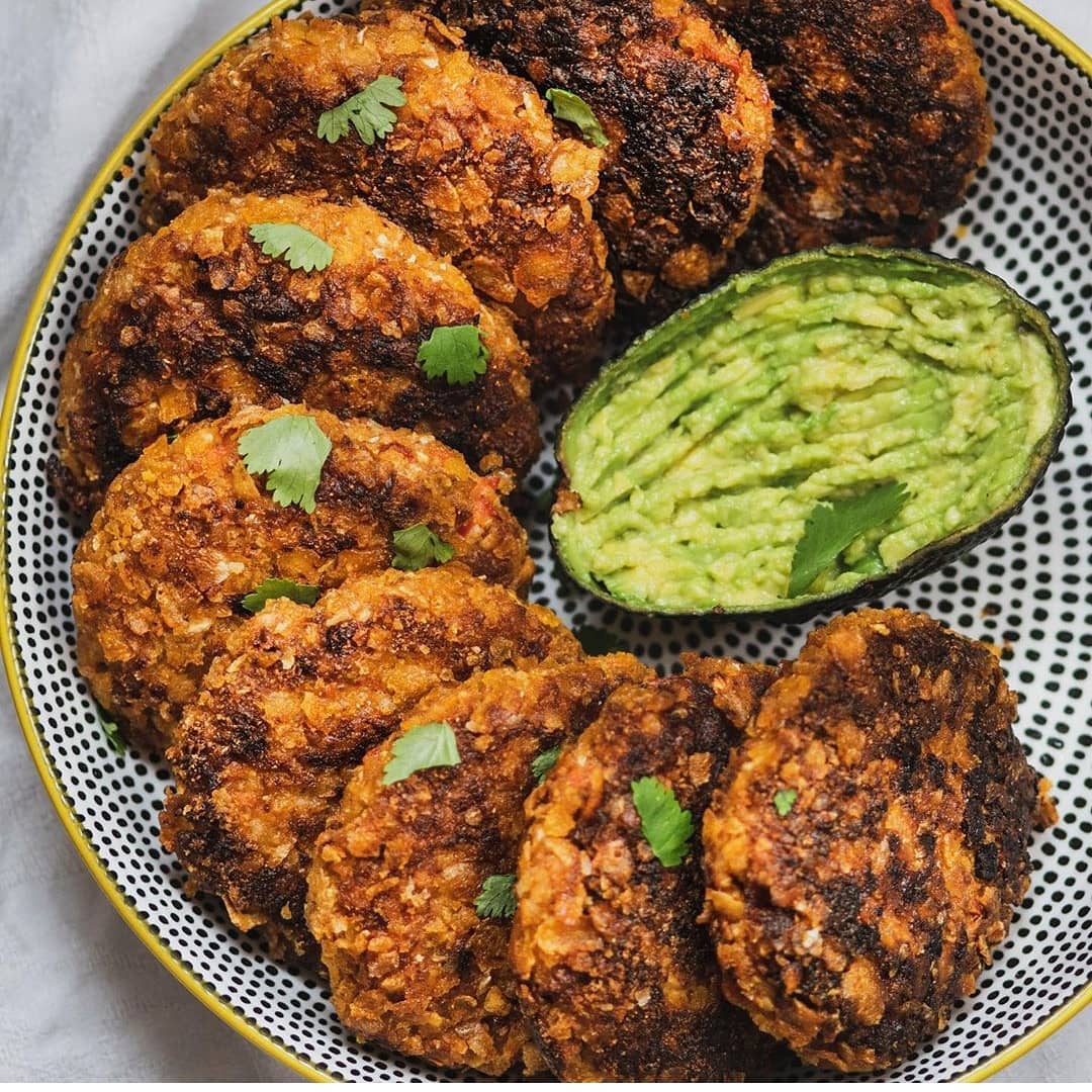 Cornflake Crusted Cajun Burgers with Cauliflower and Tofu