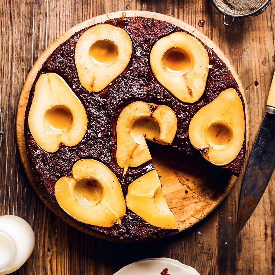 Upside-Down Chocolate Pear Cake