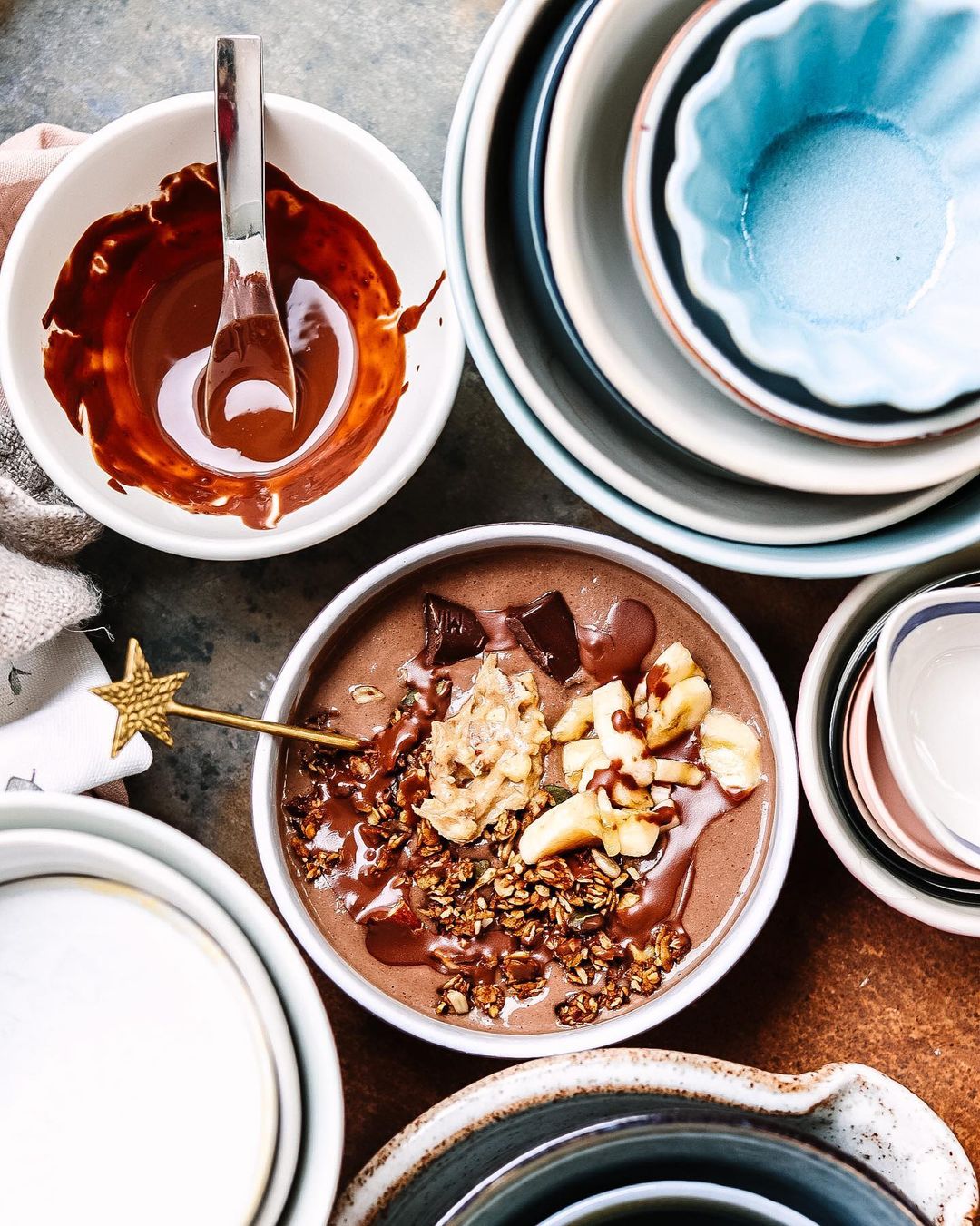 Oat Acai Peanut Butter Smoothie Bowl with Granola