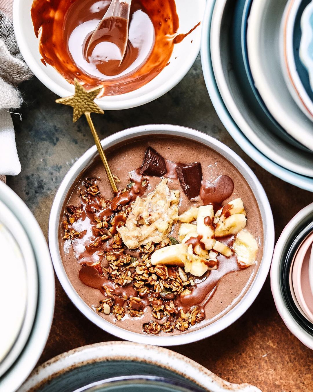 Oat Acai Peanut Butter Smoothie Bowl with Granola