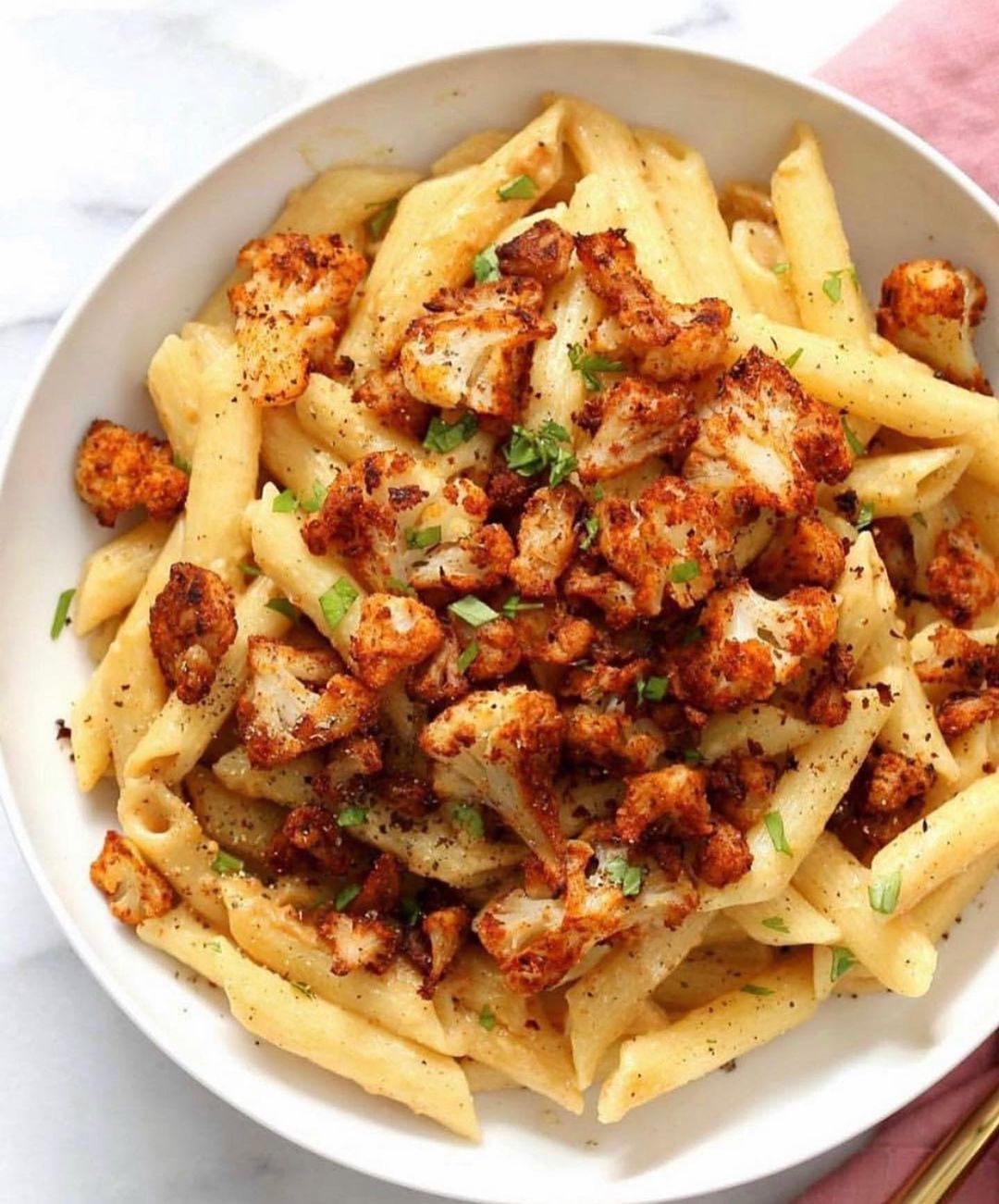 Vegan Garlic Pasta with Roasted Cajun Cauliflower