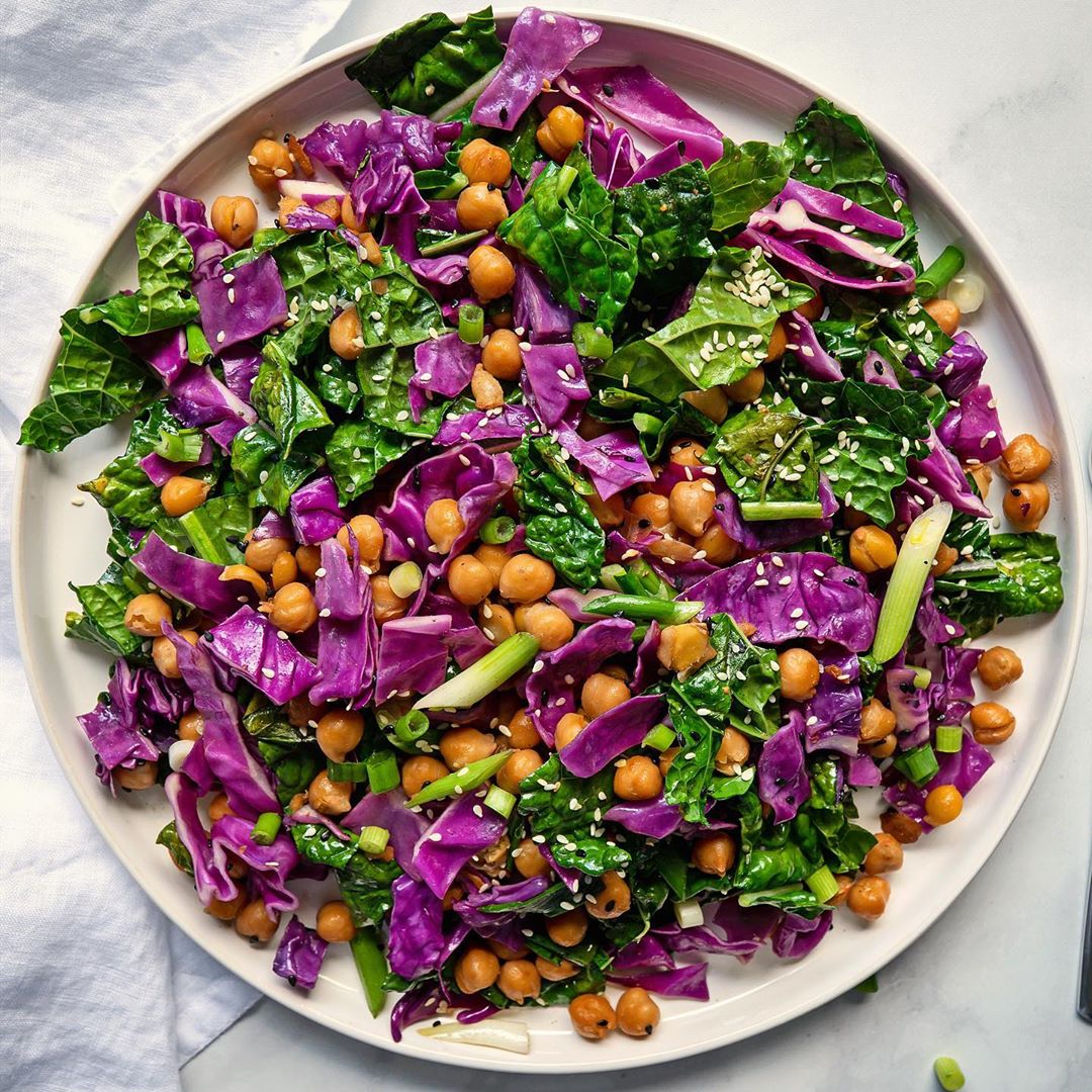 Sesame Chickpeas with Cabbage and Kale