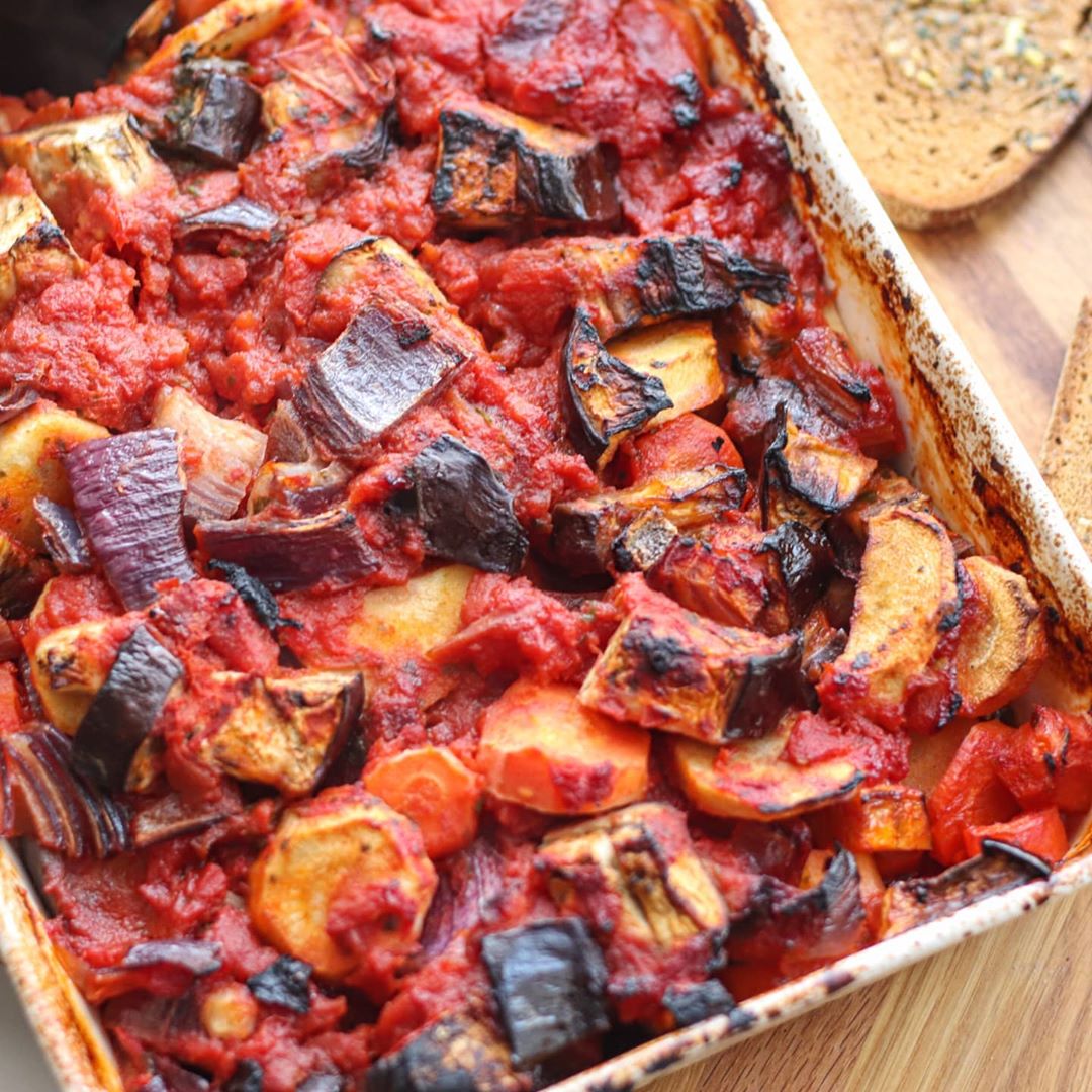 Simple Vegan Vegetable Casserole with Garlic Bread