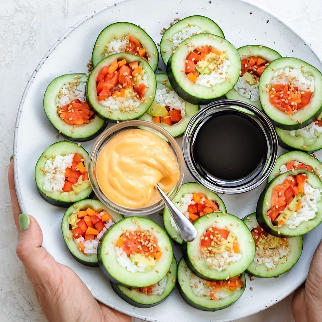 Cucumber Sushi with Rice and Fresh Vegetables