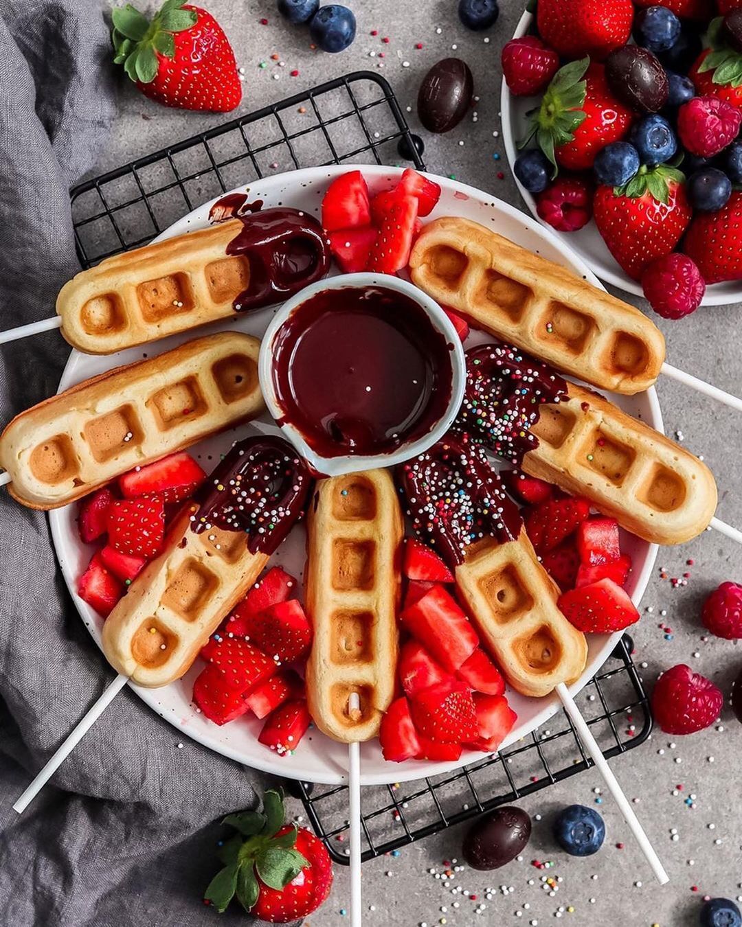 Super Fluffy Vegan Waffle Sticks with Chocolate