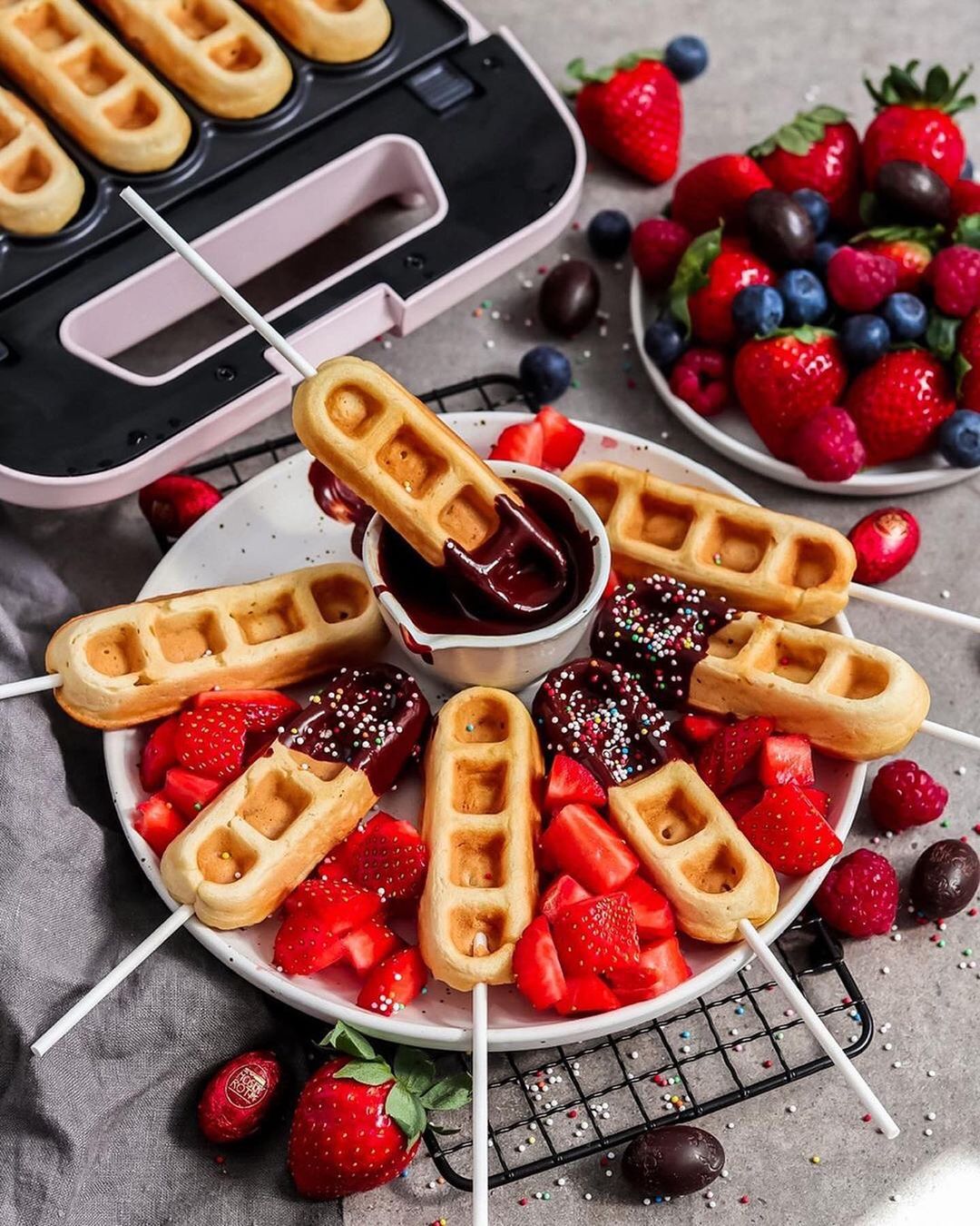 Super Fluffy Vegan Waffle Sticks with Chocolate