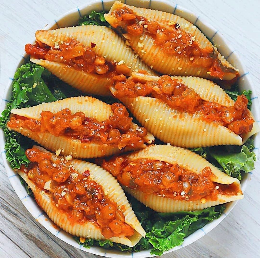Lentil Bolognese Stuffed Shells