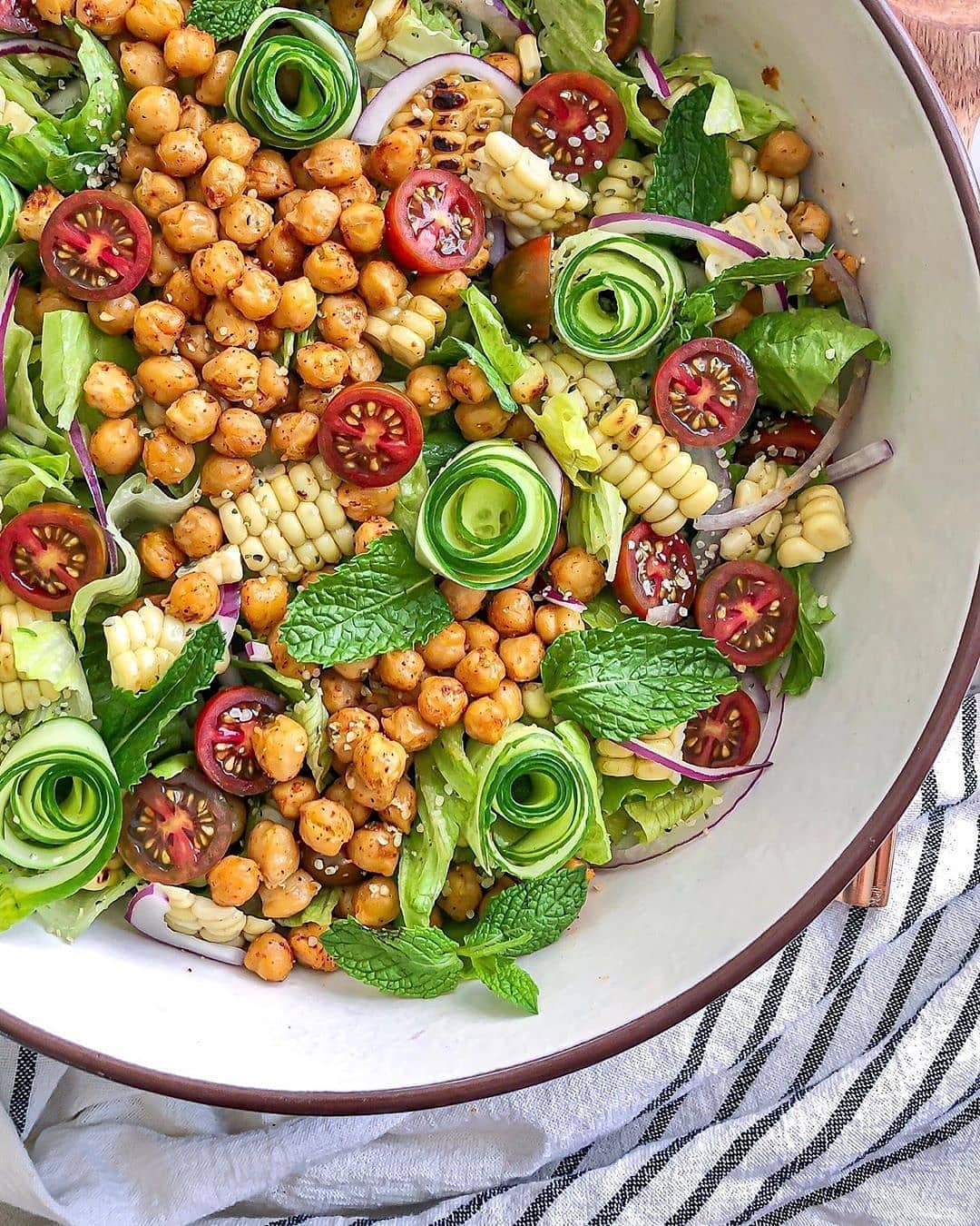 Roasted Chickpea and Corn Salad with Tahini Dressing