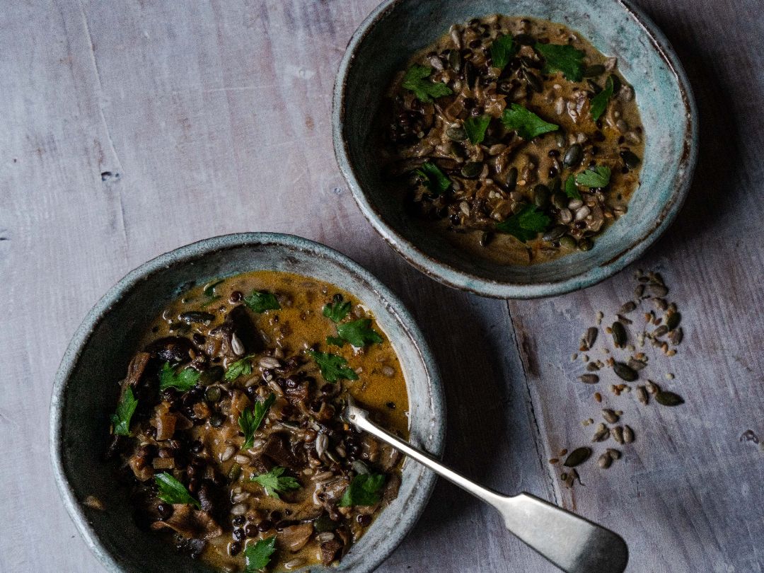 Creamy Truffle Infused Puglia Lentil Porcini Mushroom Soup