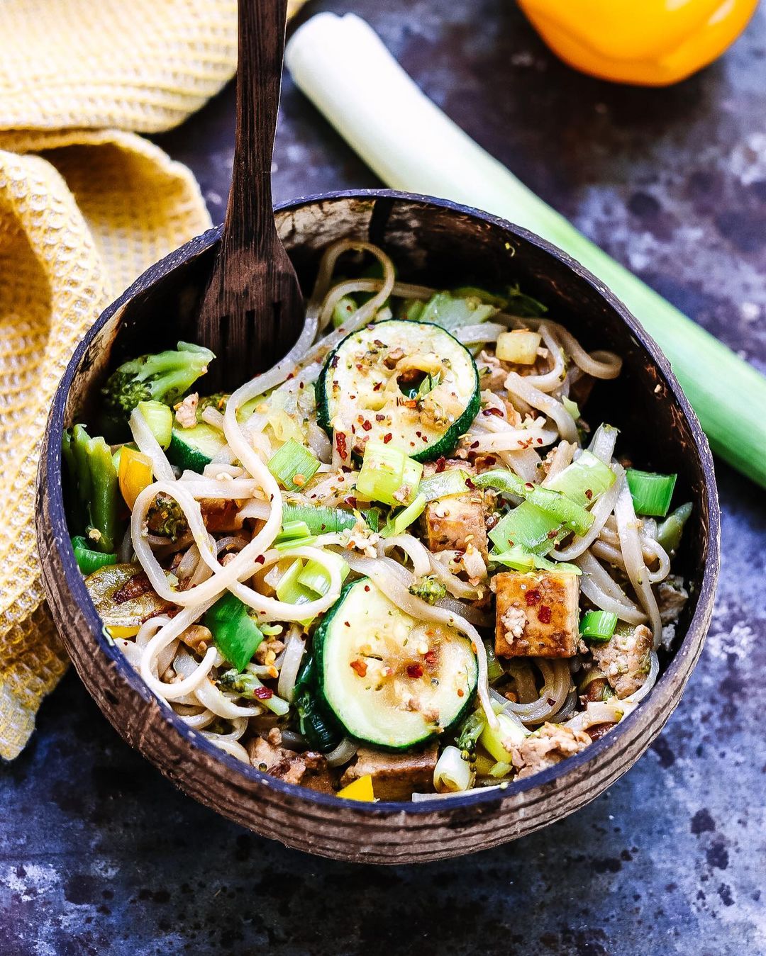 One Satisfying and Quick Boho Bowl Filled with a Veg Packed Brown Rice Noodle Stir Fry