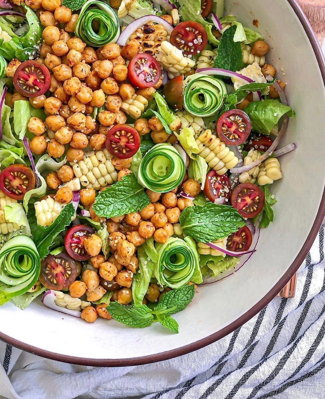 Roasted Chickpea and Corn Salad with Creamy Tahini Dressing