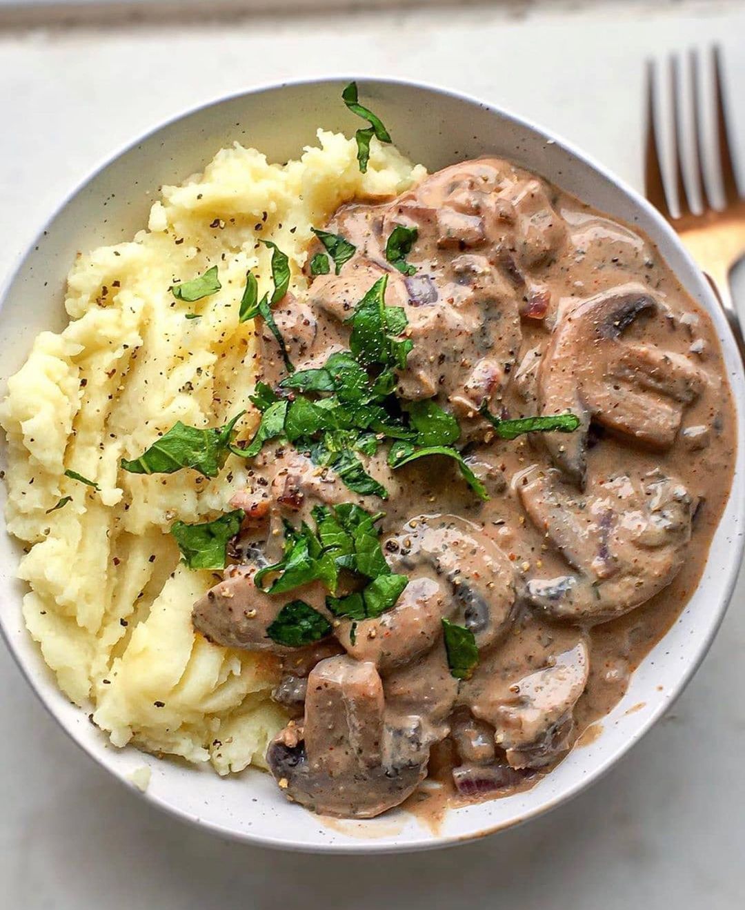 Mushroom Stroganoff with Mashed Potato